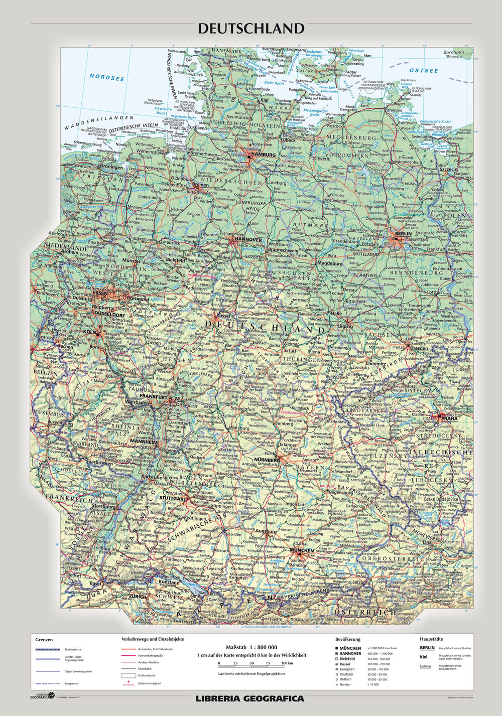 Deutschland. Carta murale geografica. Scala 1 : 800 000