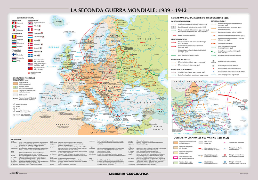 La seconda guerra mondiale. Carta murale storica doppia