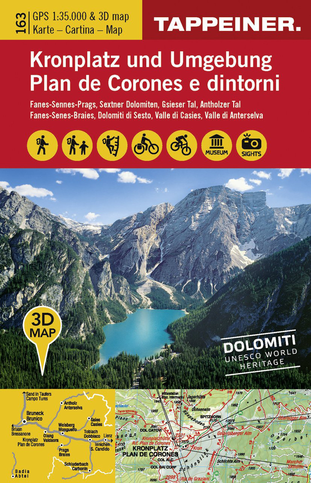 Kronplatz und Umgebung-Plan de Corones e dintorni. Carta escursionistica 3D 1:35.000