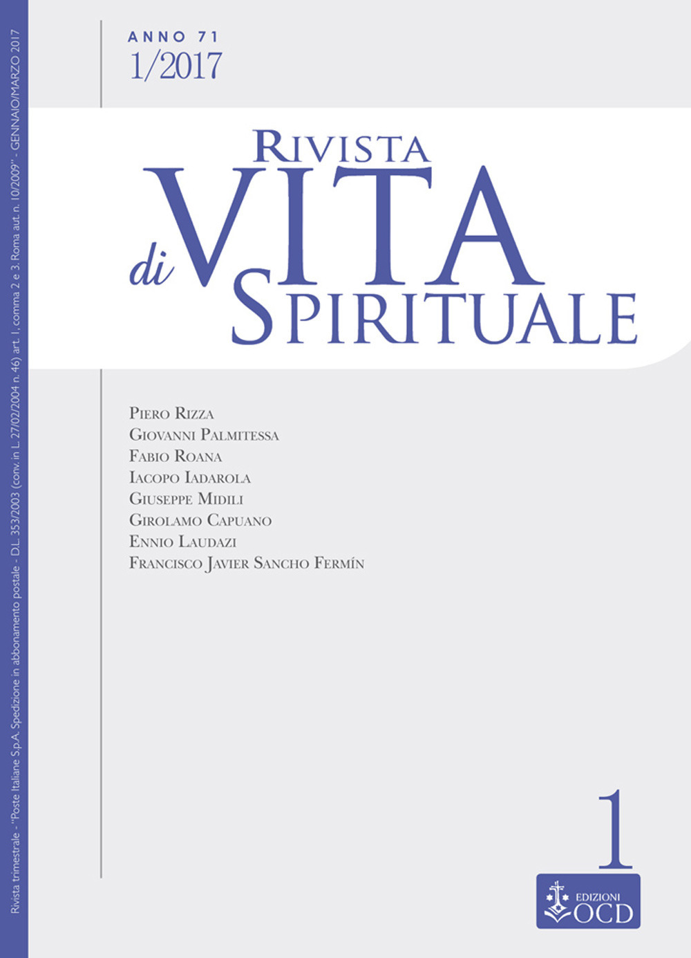 Rivista di vita spirituale (2017). Vol. 1