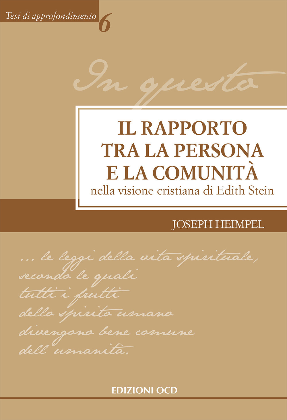 Il rapporto tra la persona e la comunità nella visione cristiana di Edith Stein