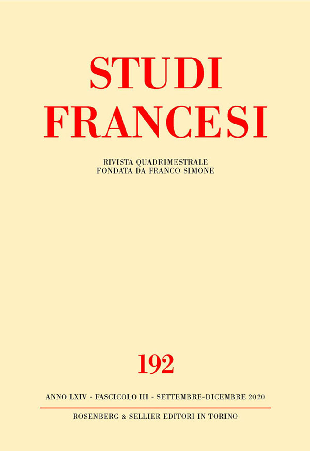 Studi francesi. Vol. 192