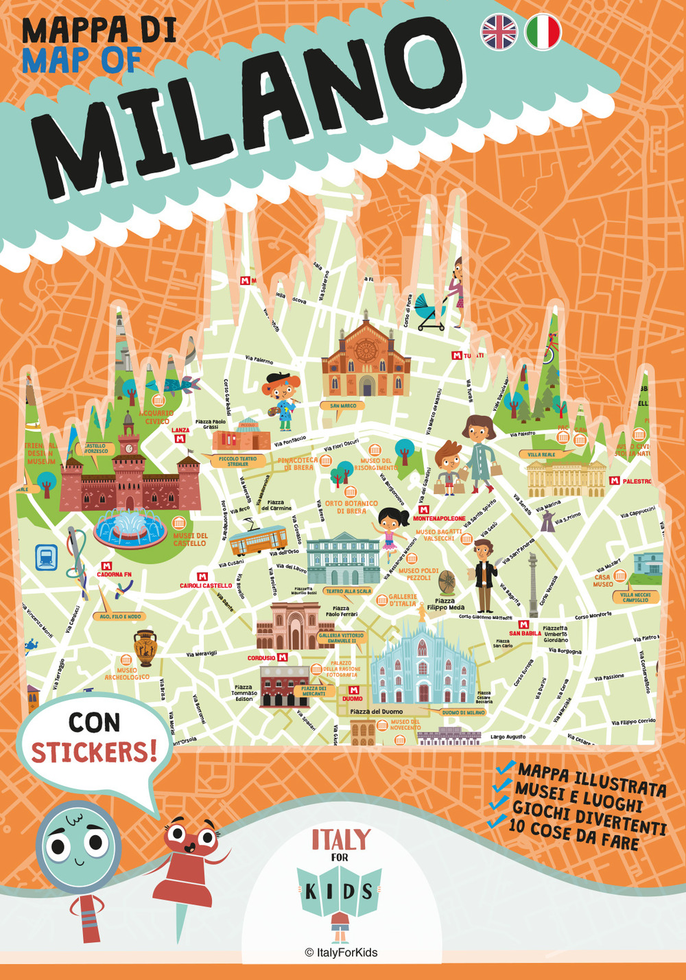 Mappa di Milano illustrata. Ediz. italiana e inglese. Con adesivi