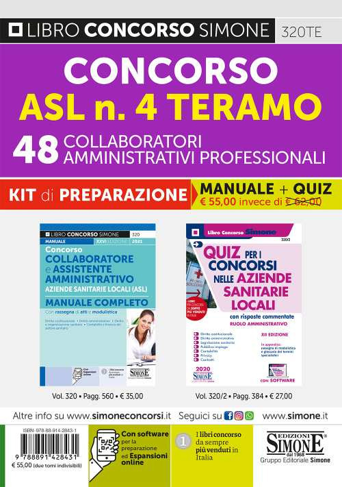 Concorso ASL n. 4 Teramo. 48 collaboratori amministrativi professionali. Kit di preparazione. Manuale + Quiz