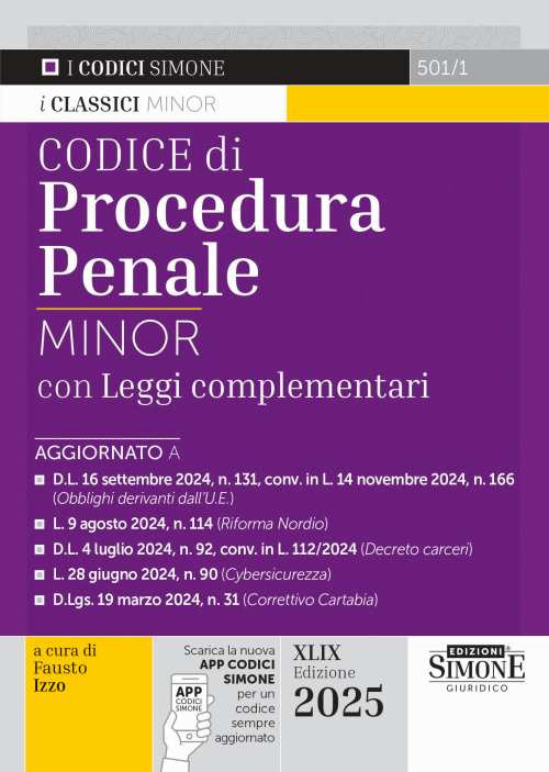 Codice di procedura penale. Leggi complementari. Ediz. minor. Con espansione online