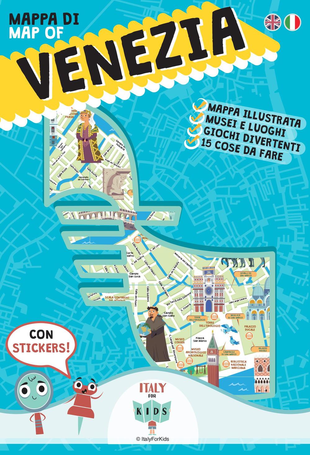 Mappa di Venezia illustrata. Con adesivi. Ediz. italiana e inglese