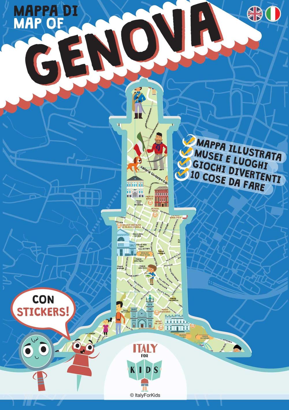 Mappa di Genova illustrata. Con adesivi. Ediz. italiana e inglese