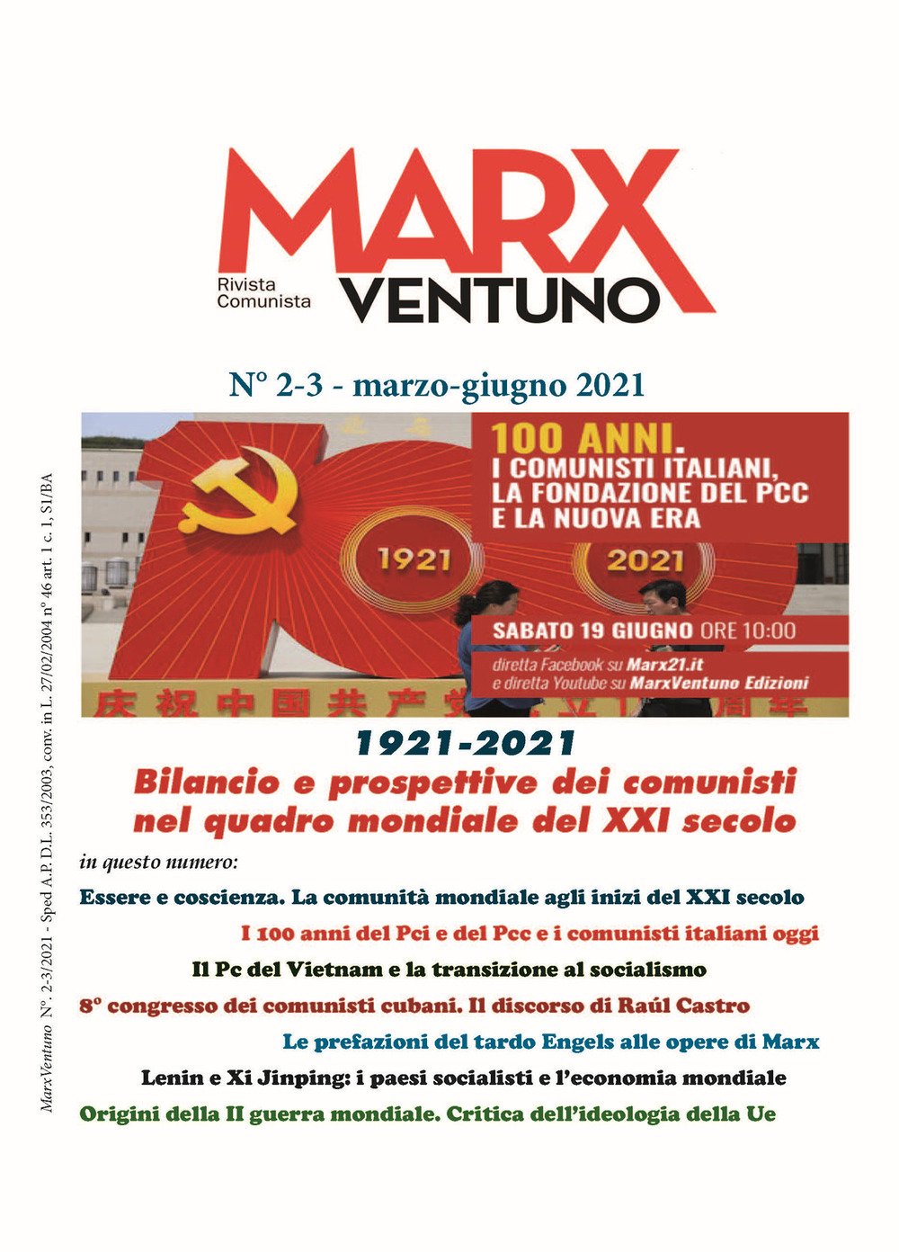 MarxVentuno. Rivista comunista (2021). Vol. 2-3: Bilancio e prospettive dei comunisti nel quadro mondiale del XXI secolo