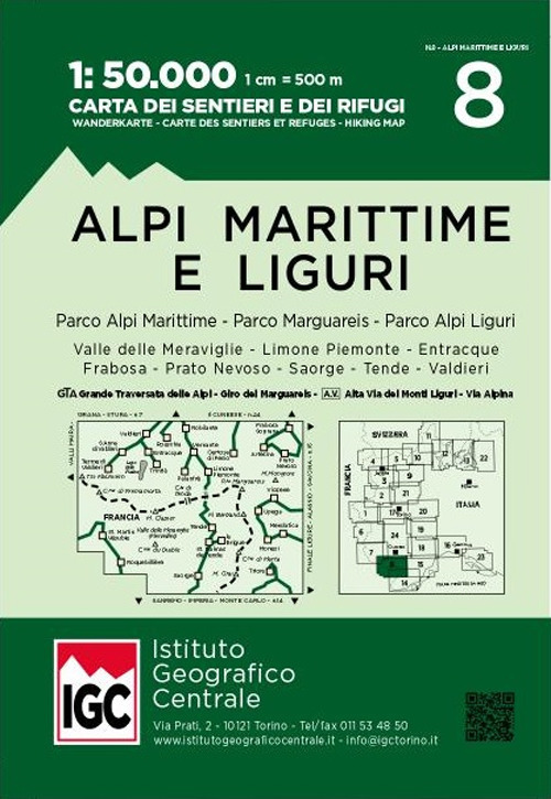 Carta n. 8 Alpi Marittime e Liguri 1:50.000. Carta dei sentieri e dei rifugi