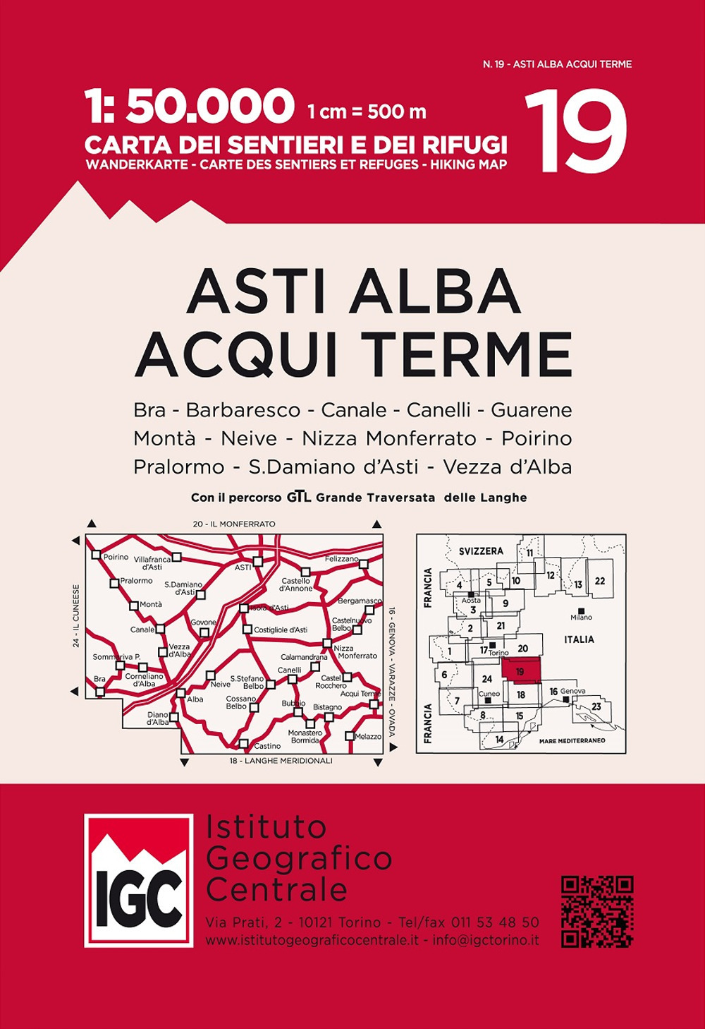 Carta n. 19 Asti, Alba, Acqui Terme 1:50.000. Carta dei sentieri e dei rifugi