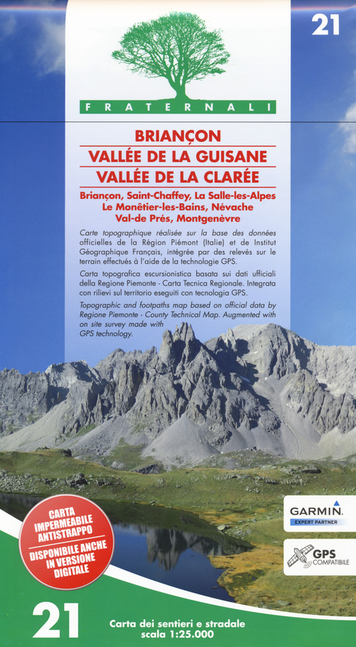 Carta n. 21. Briançon, Vallée de la Guisane, Vallée de la Clarée. Carta dei sentieri e stradale scala 1:25.000