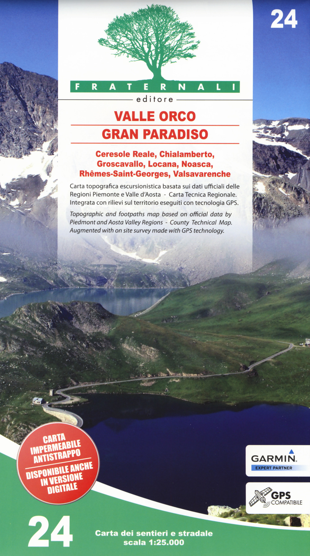 Carta n. 24. Valle Orco, Gran Paradiso. Carta dei sentieri e stradale 1:25.000. Adatto a GPS