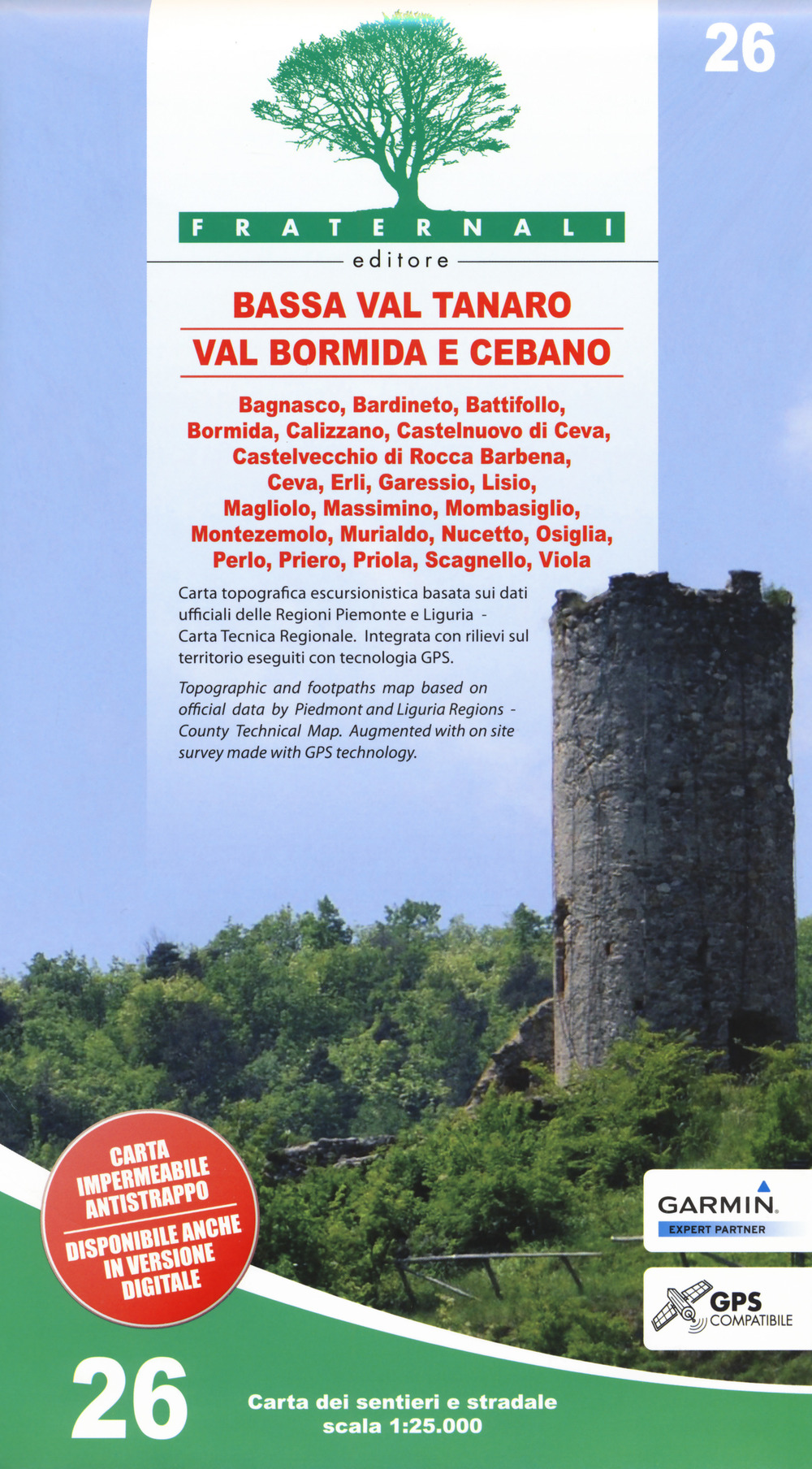 Carta n. 26. Bassa Val Tanaro, Val Bormida e Cebano. Carta dei sentieri e stradale 1:25.000. Adatto a GPS