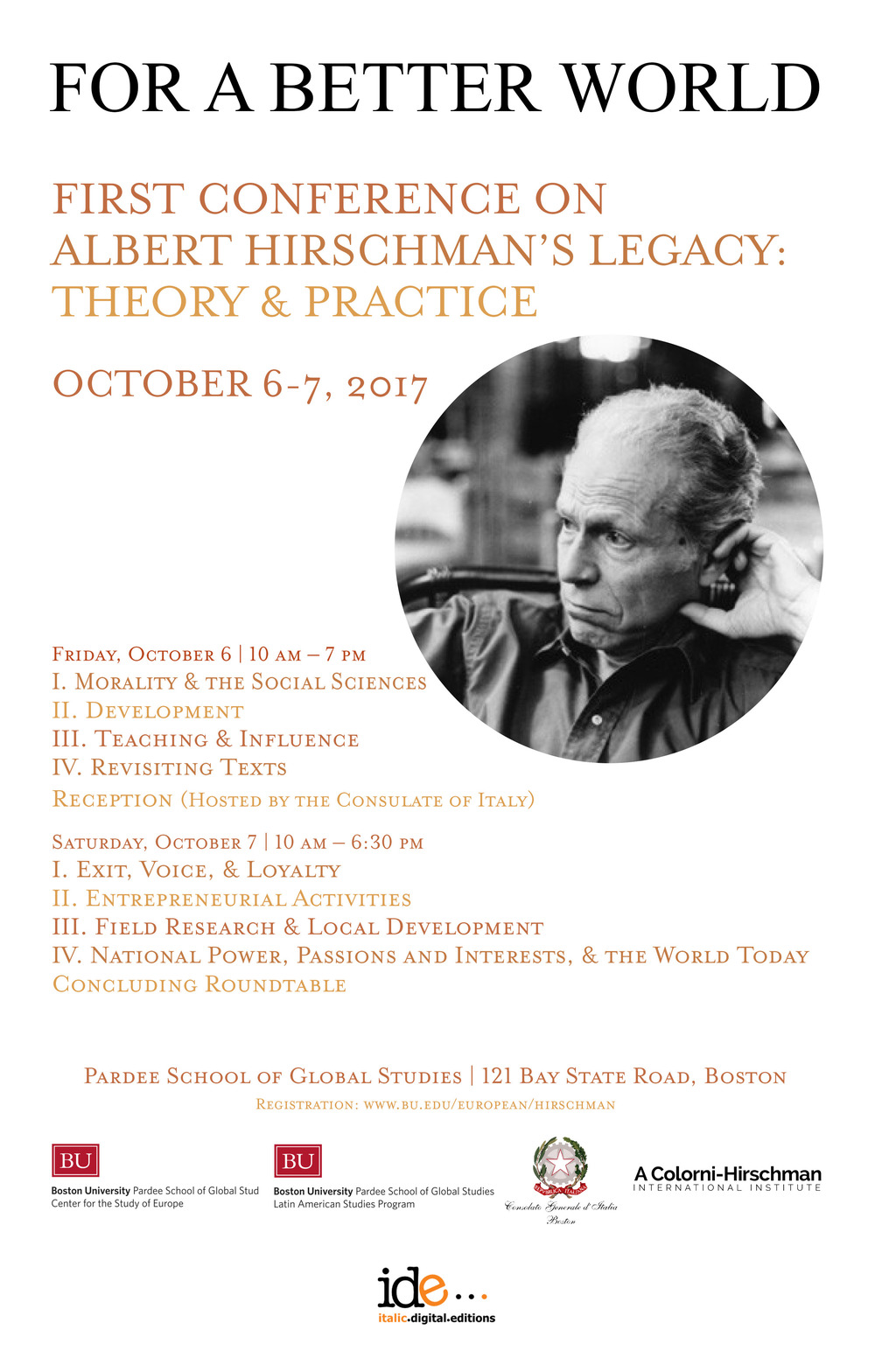 For a better world. First Conference on Albert Hirschman's legacy: theory and practice (Boston, 6-7 ottobre, 2017)
