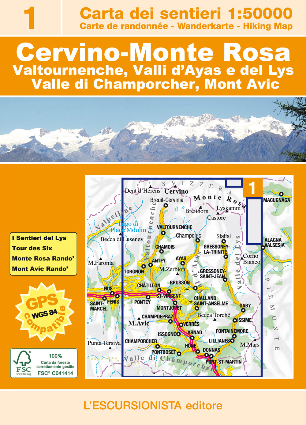 Cervino-Monte Rosa. Carta dei sentieri scala 1:50.000. Ediz. multilingue