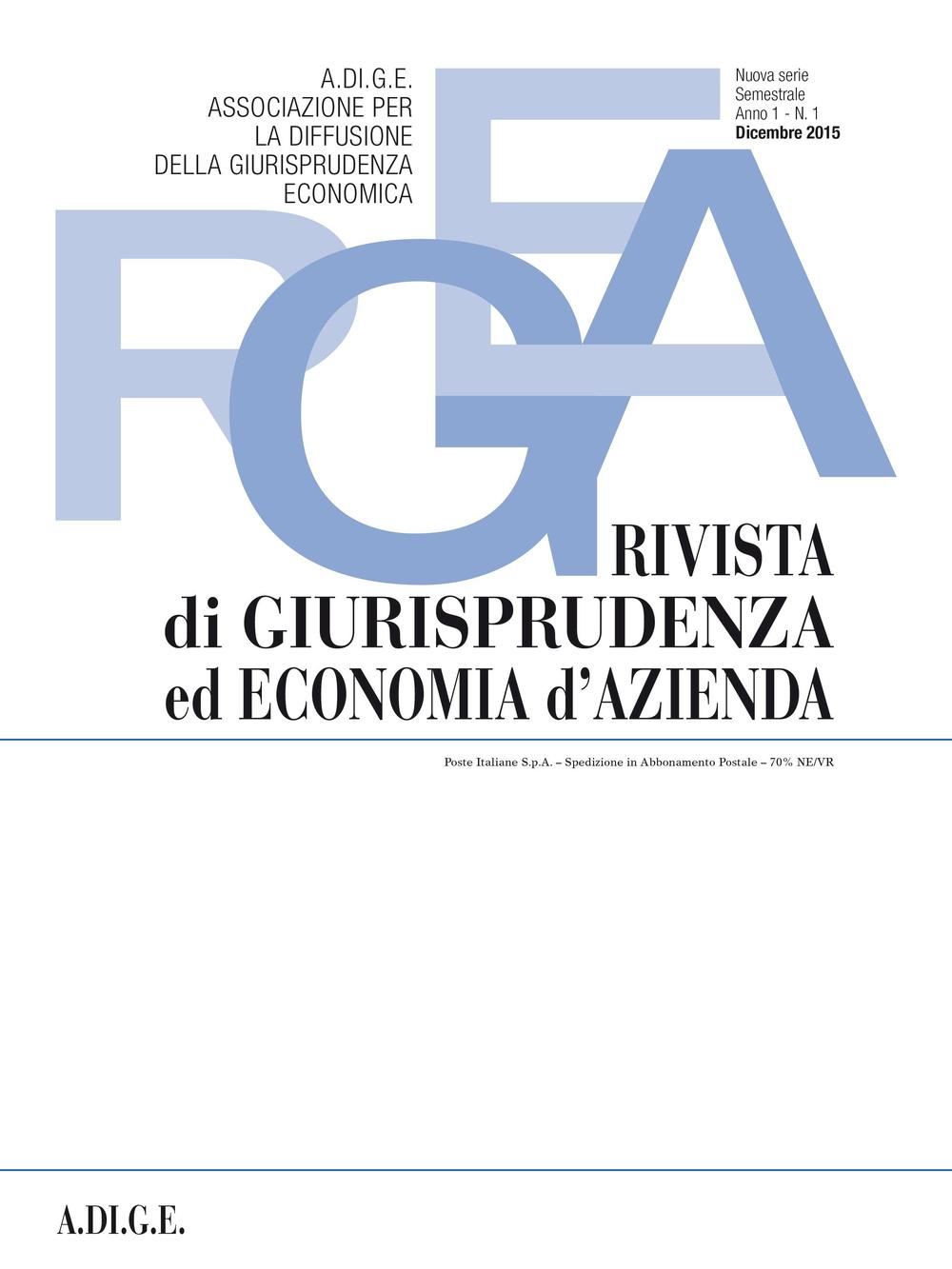 Rivista di giurisprudenza ed economia d'azienda (2015). Vol. 1