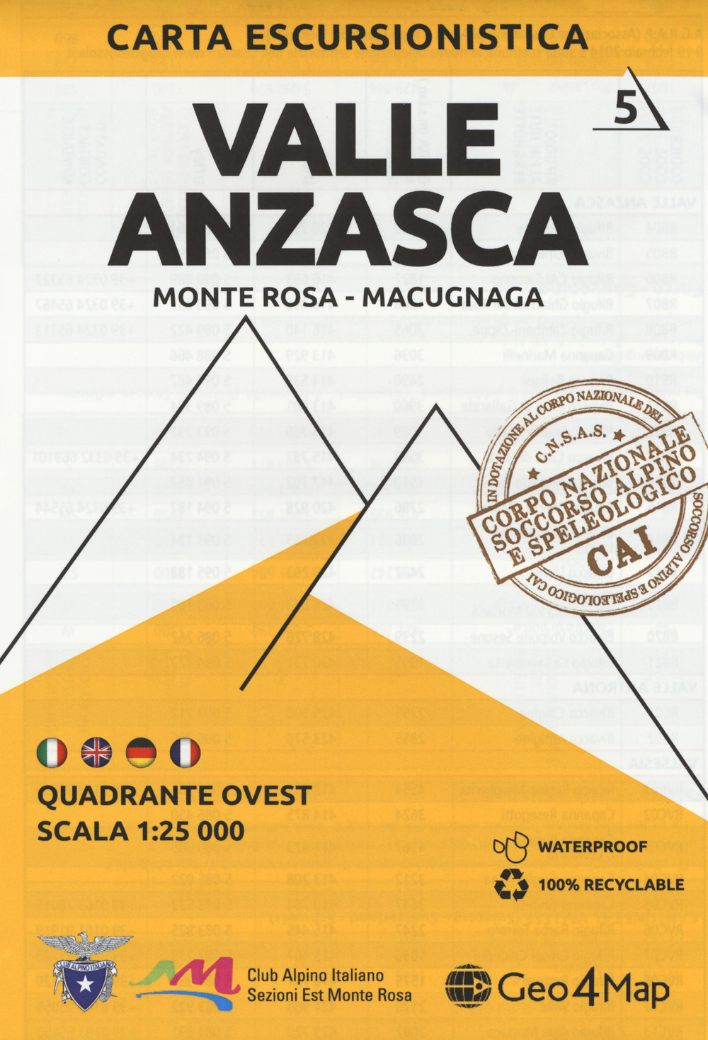 Carta escursionistica Valle Anzasca. Scala 1:25.000. Ediz. italiana, inglese, tedesca e francese. Vol. 5: Quadrante ovest: Monte Rosa, Macugnaga