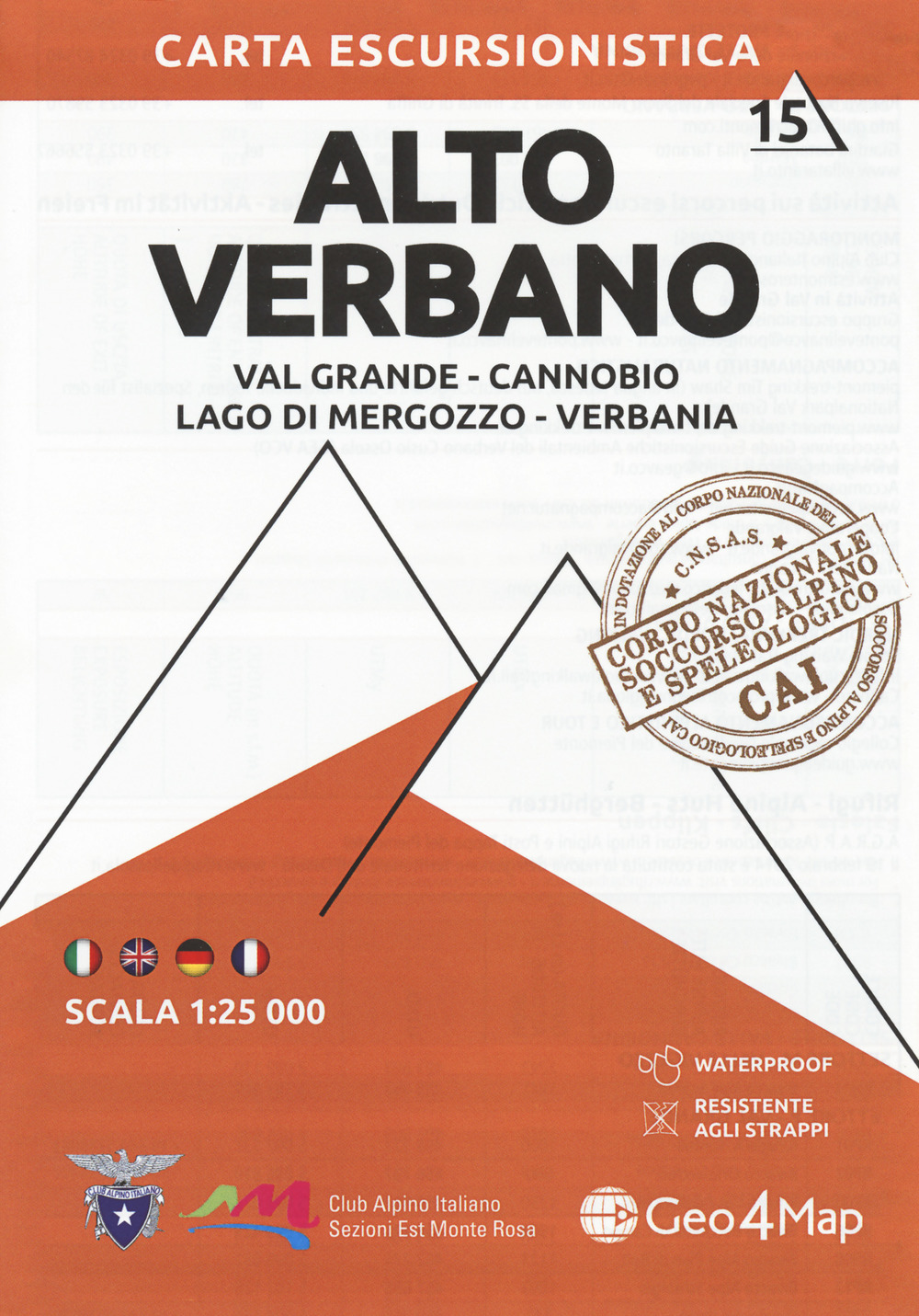 Carta escursionistica Alto Verbano. Scala 1:25.000. Ediz. italiana, inglese, francese e tedesca. Vol. 15: Val Grande, Cannobio, Lago di Mergozzo, Verbania