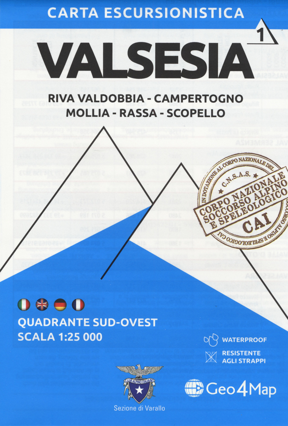 Carta escursionistica Valsesia. Riva Valdobbia, Campertogno, Mollia, Rassa, Scopello. Quadrante sud-ovest 1:25.000