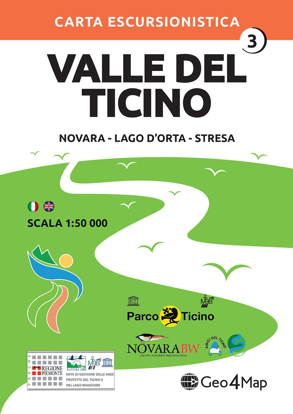 Carta escursionistica Valle del Ticino. Scala 1:50.000. Ediz. italiana, inglese, tedesca e francese. Vol. 3: Novara, Lago d'Orta, Stresa