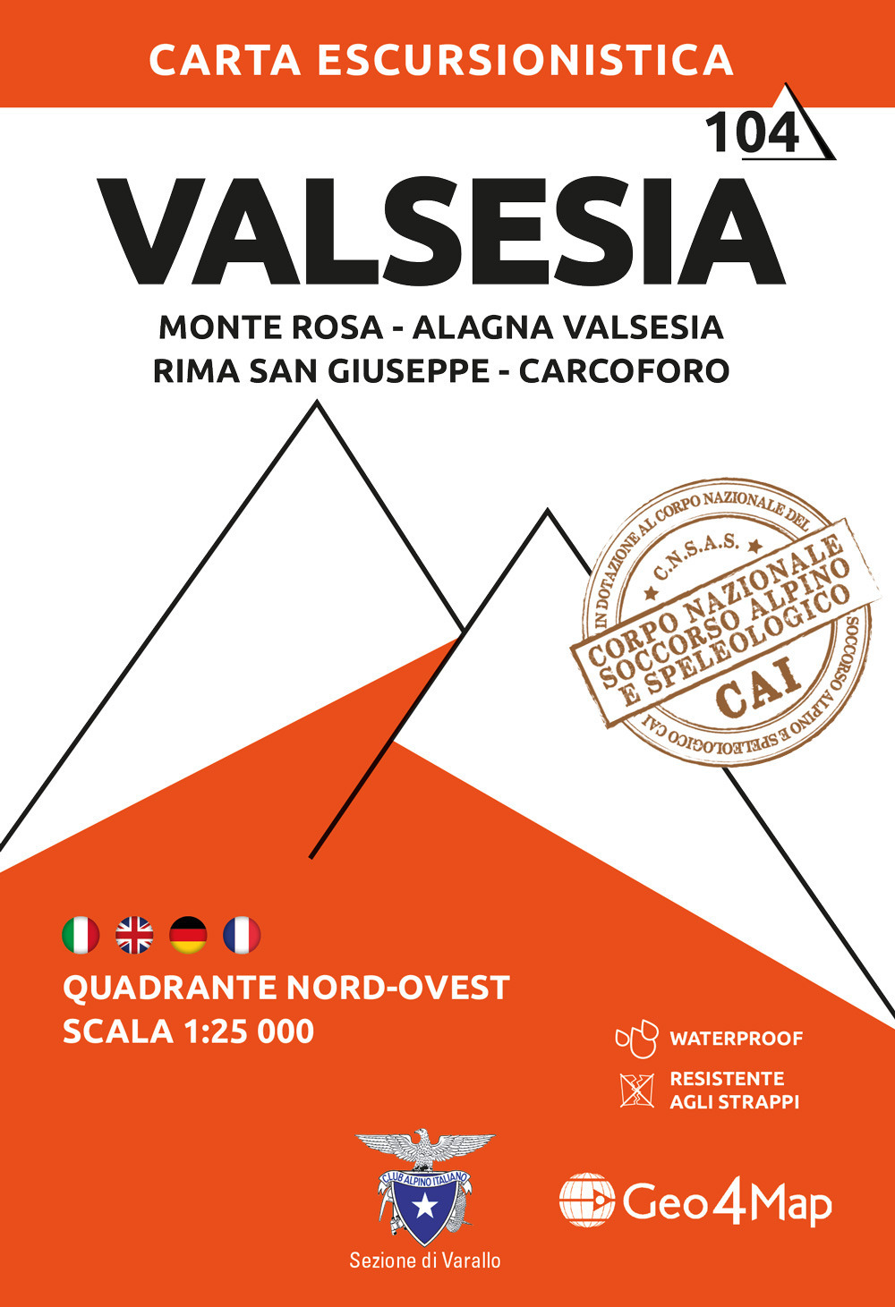 Valsesia nord-ovest. Monte Rosa, Alagna Valsesia, Rima San Giuseppe, Carcoforo 1:25.000