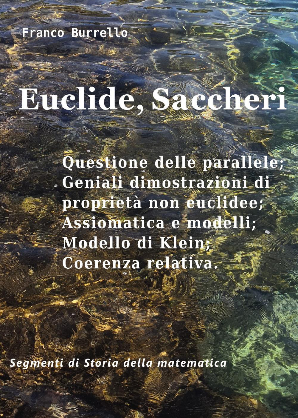 Euclide, Saccheri. Questione delle parallele, geniali dimostrazioni di proprietà non euclidee, assiomatica e modelli, modello di Klein, coerenza relativa