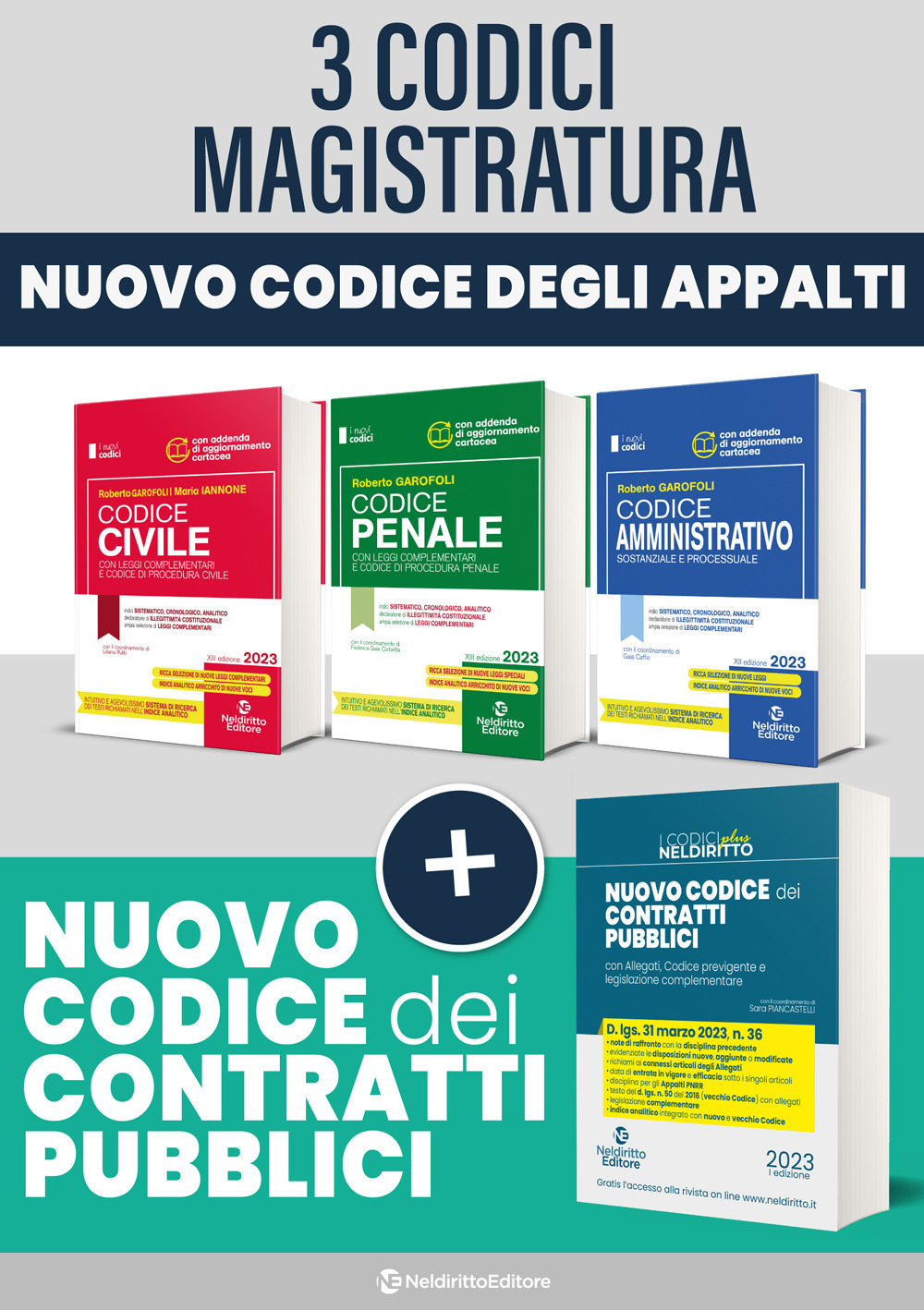 Concorso Magistratura 2023. Kit 3 codici: Codice Civile-Codice Penale-Codice Amministrativo-Il nuovo codice dei contratti pubblici e allegati. D.Lgs. 31 Marzo 2023, N. 36