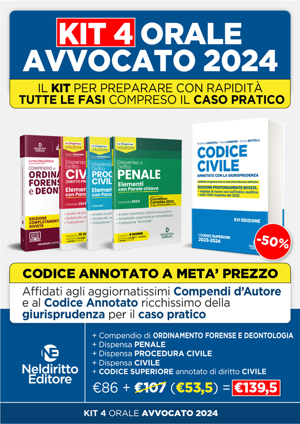 Speciale Orale Avvocato kit 3 dispense + 1 compendio + 1 codice civile (Civile, Ordinamento forense + Procedura civile + Penale). Nuova ediz.