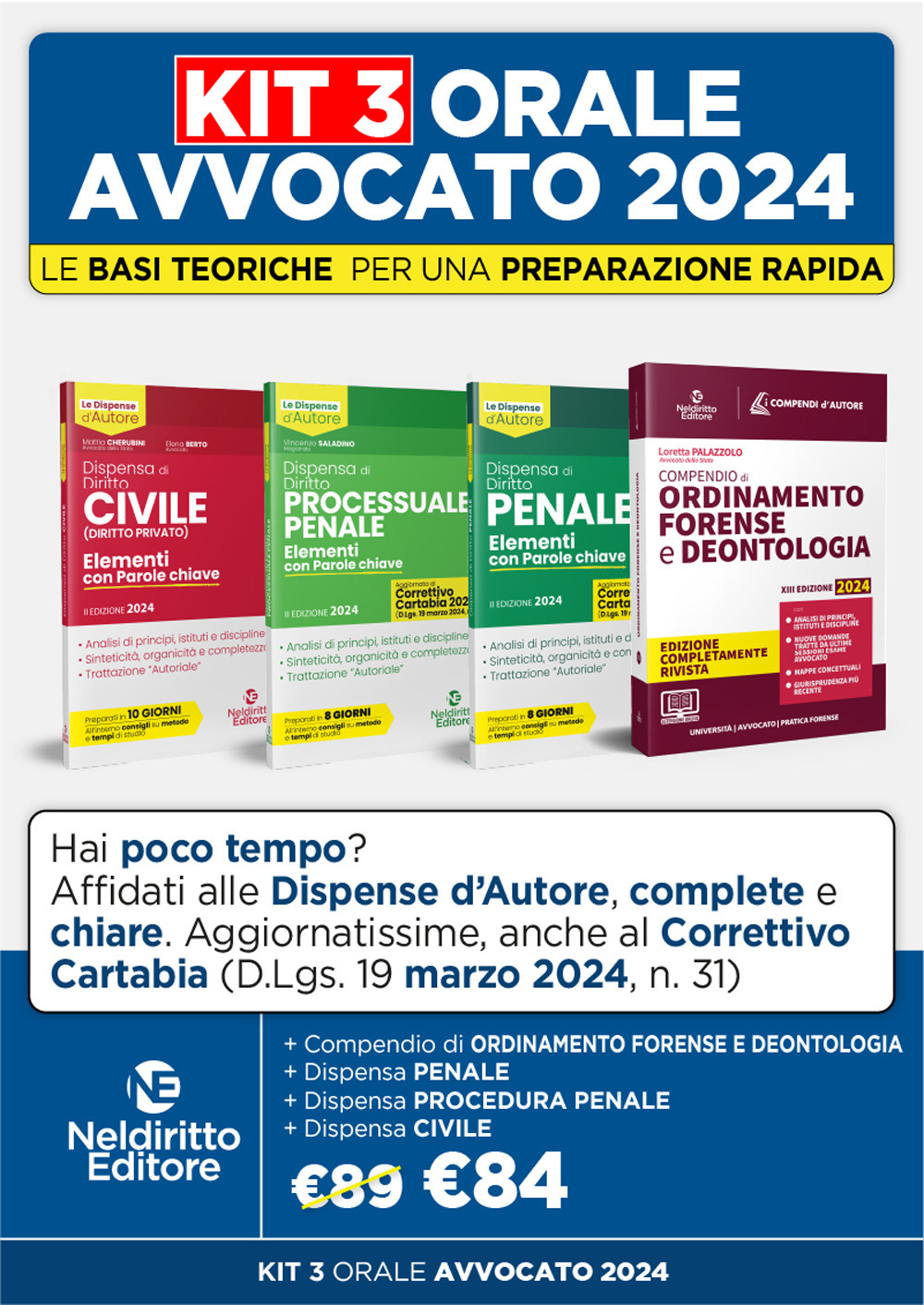 Speciale Orale Avvocato kit 3 dispense + 1 compendio (Penale, Ordinamento forense + Procedura penale + civile)