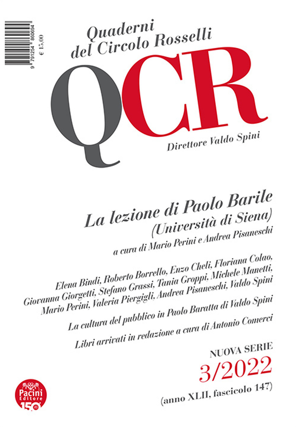QCR. Quaderni del Circolo Rosselli (2022). Vol. 3: La lezione di Paolo Barile (Università di Siena)