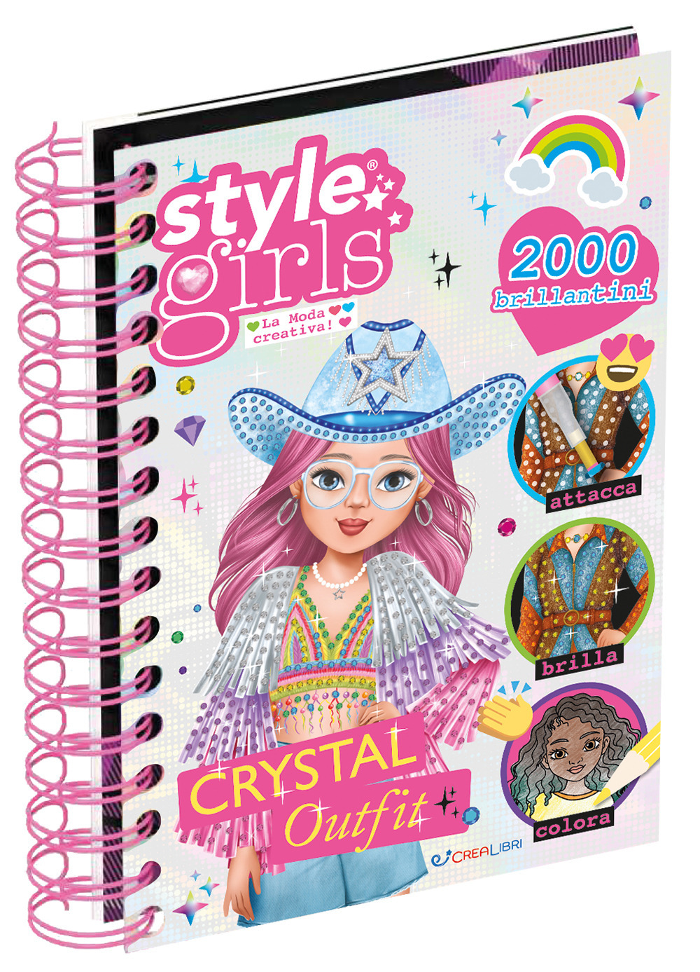 Crystal outfit. Style girls. Ediz. a colori. Ediz. a spirale. Con penna con punta calamitata. Con 3 penne calamitate. Con 8 sacchettini con glitter colorati