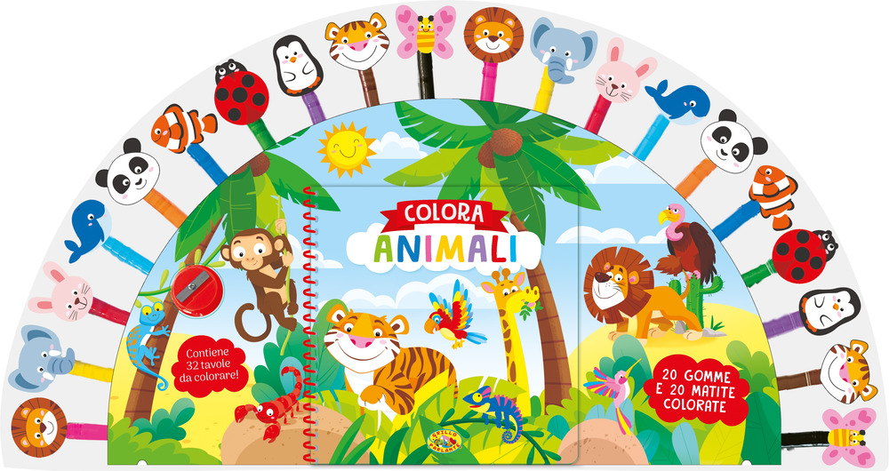 Colora animali. Matite con gommine. Ediz. illustrata. Con 20 gomme. Con 20 matite colorate
