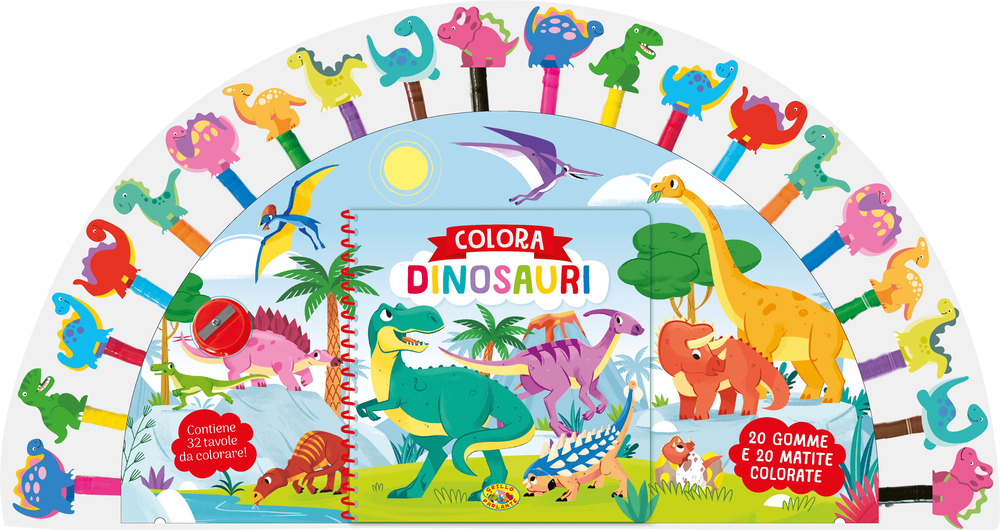 Colora dinosauri. Matite con gommine. Ediz. illustrata. Con 20 gomme. Con 20 matite colorate
