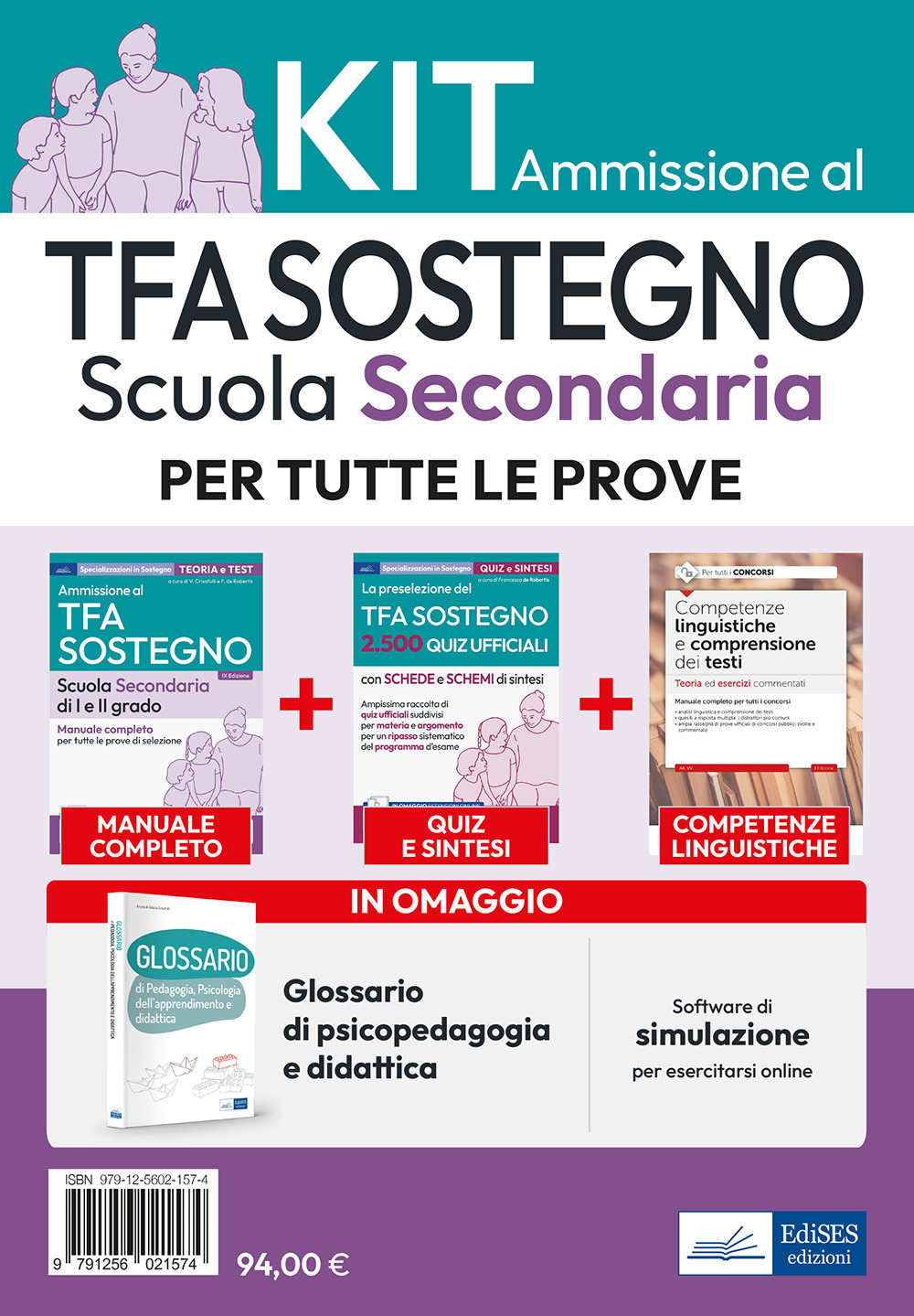 Kit base specializzazione sostegno didattico scuola secondaria. Eserciziari + Manuale + Software + Glossario. Con software di simulazione