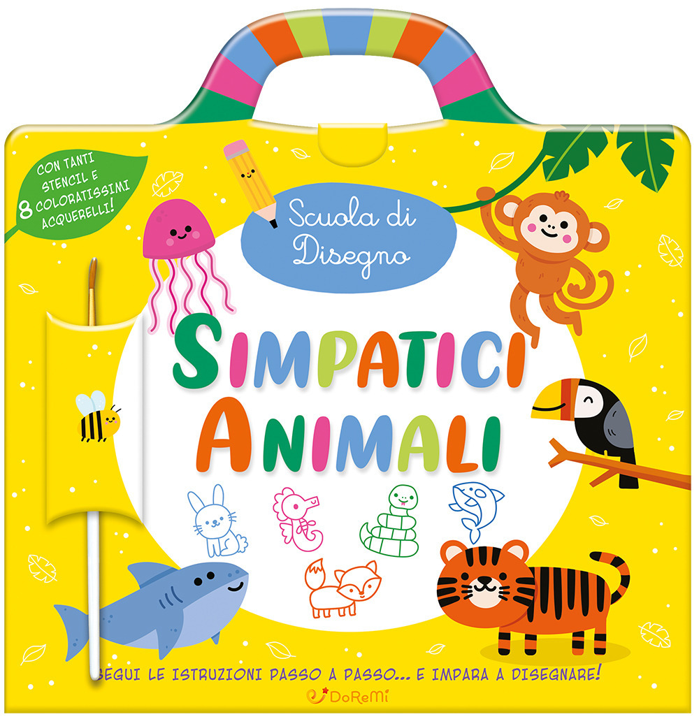 Simpatici animali. Ediz. a spirale. Con 8 acquerelli. Con pennello. Con stencil