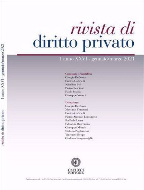 Rivista di diritto privato. (2021). Vol. 1: Gennaio-marzo