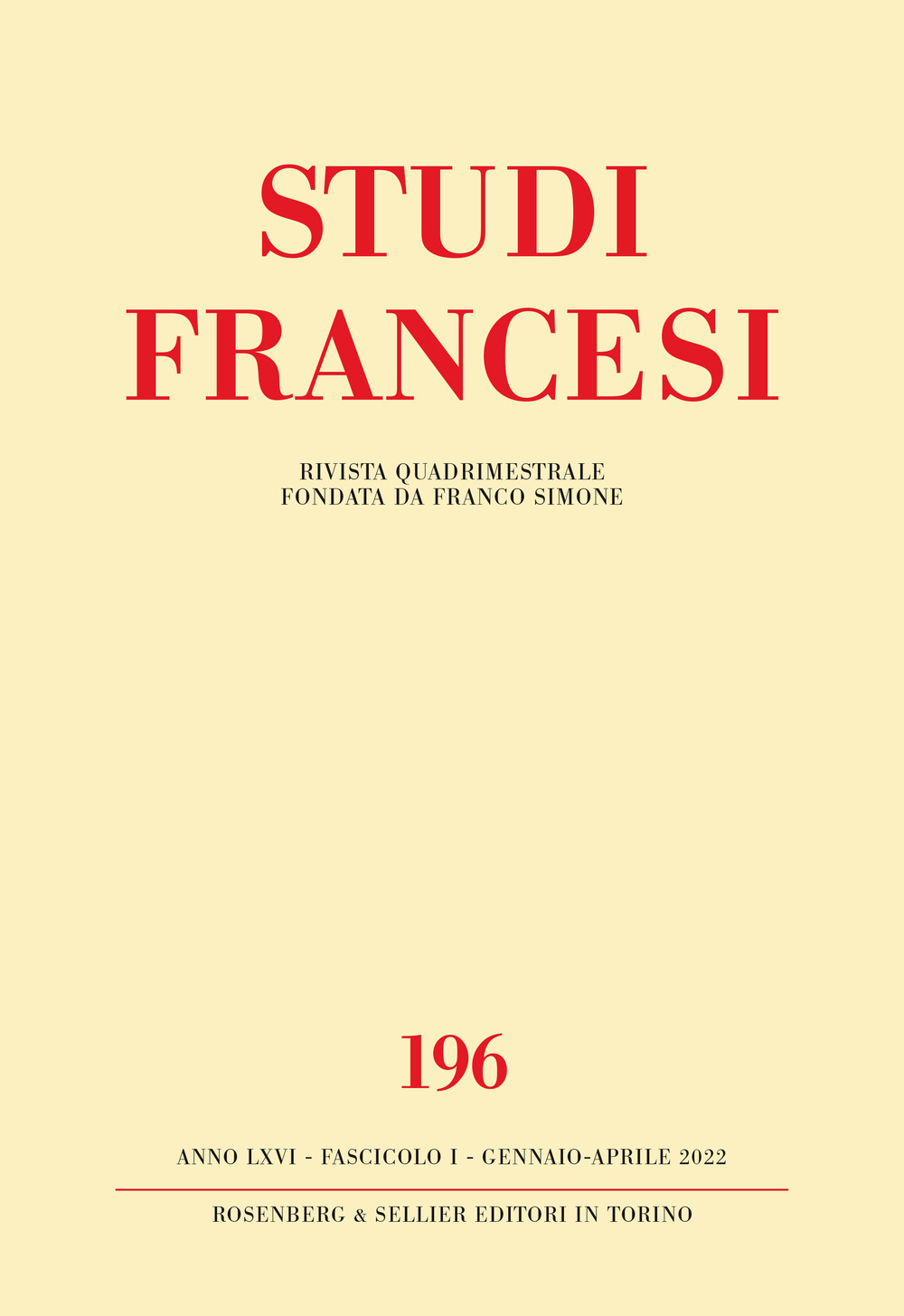 Studi francesi. Vol. 196