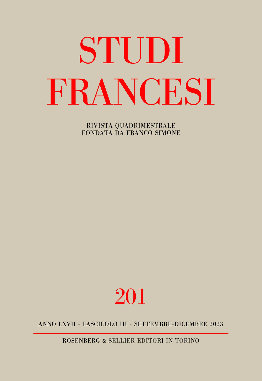 Studi francesi (2023). Vol. 201