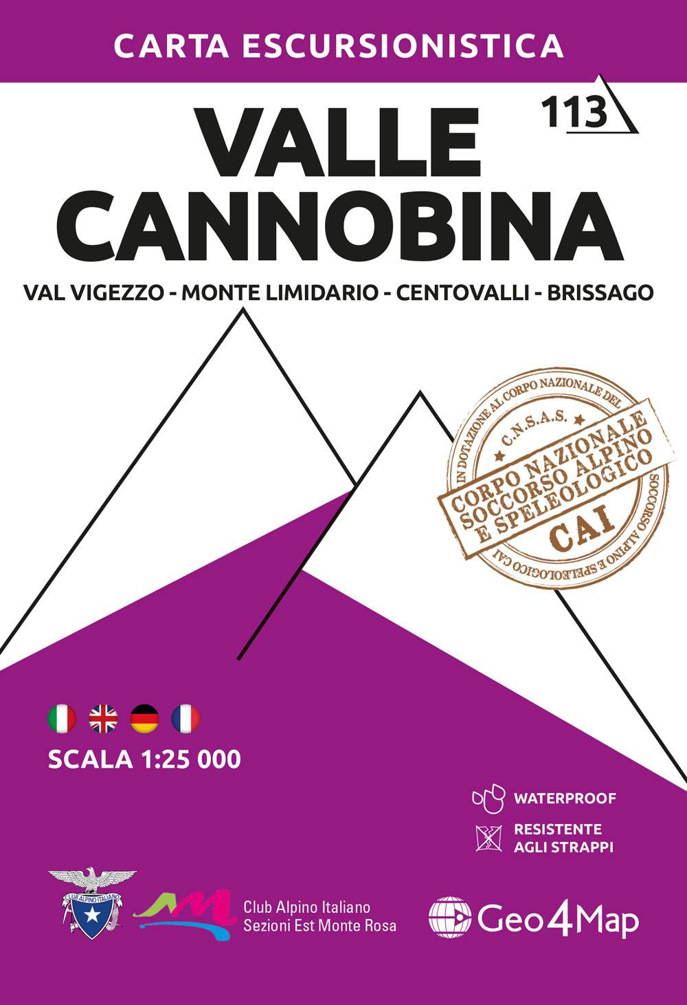 Valle Cannobina. Val Vigezzo, Monte Limidario, Centovalli, Brissago 1:25.000. Ediz. multilingue