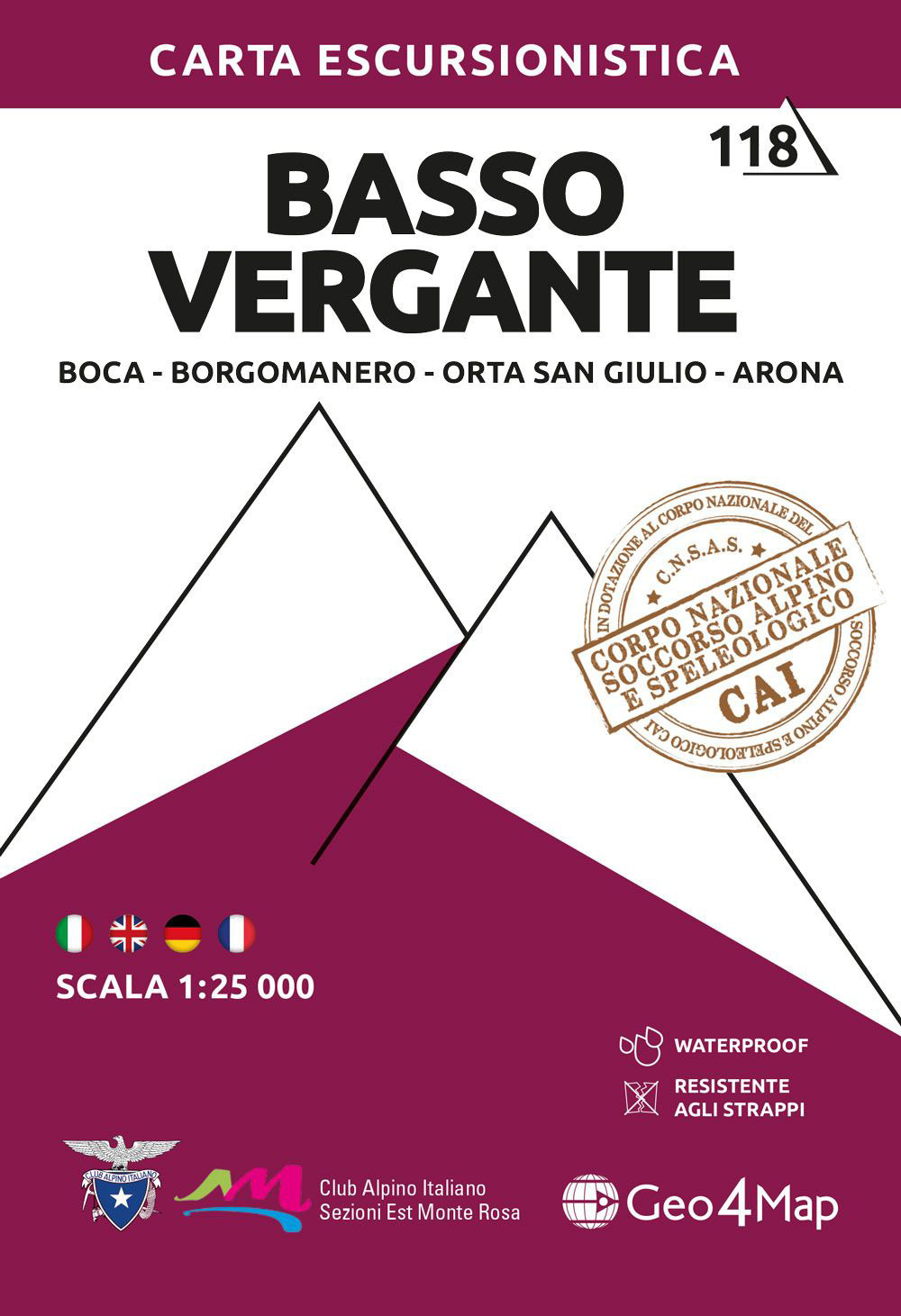 Basso Vergante. Boca, Borgomanero, Orta San Giulio, Arona 1:25.000. Ediz. multilingue