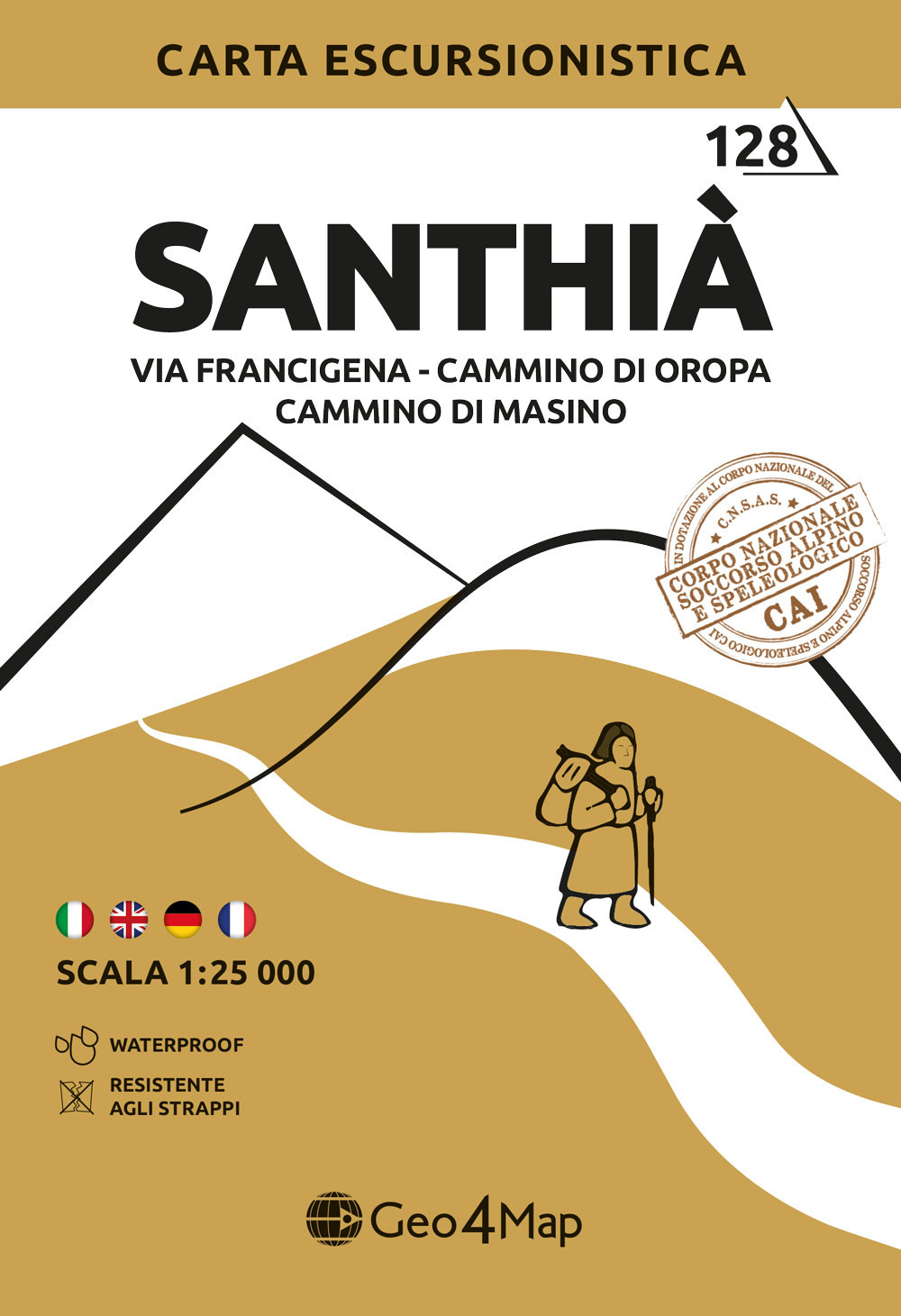Santhià. Carta escursionistica: Via Francigena, Cammino di Oropa, Cammino di Masino 1:25.000