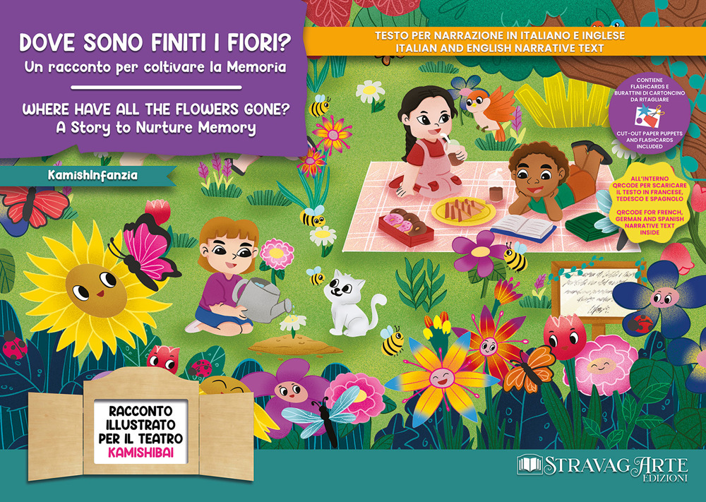 Dove sono finiti i fiori? Un racconto per coltivare la memoria. Storia kamishibai. Ediz. italiana e inglese. Con Flashcards. Con QR code per traduzioni (FR/DE/ES) e materiali didattici aggiuntivi. Con burattini da ritagliare