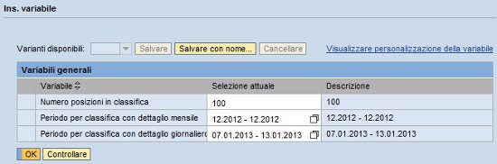 Inserimento variabili